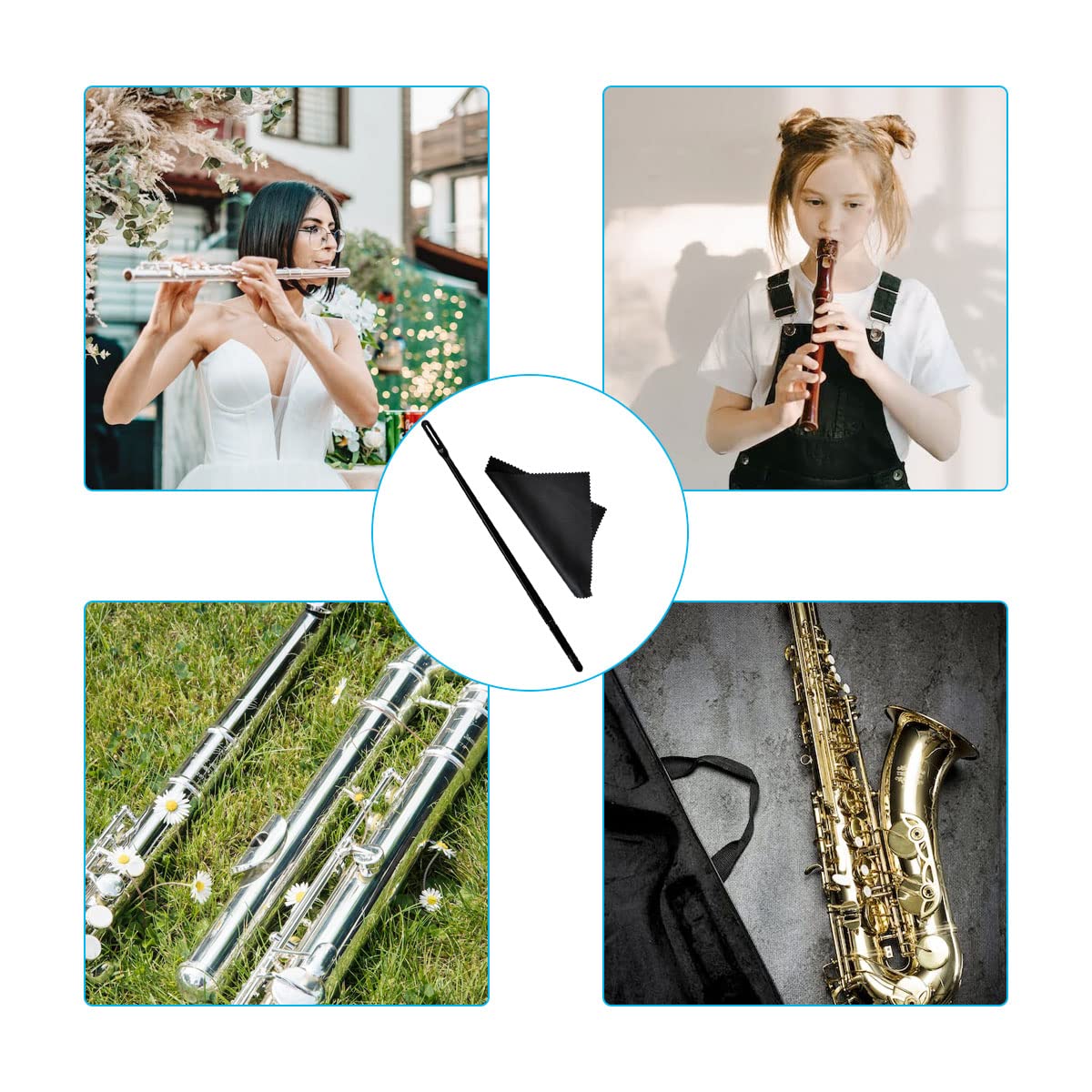 2 Sets Flute Cleaning Rod and Cloth, Flute Cleaning Kit, Flute Cleaning Rod and Flute Cleaning Cloth, Cleaning Swabs Flute Clean